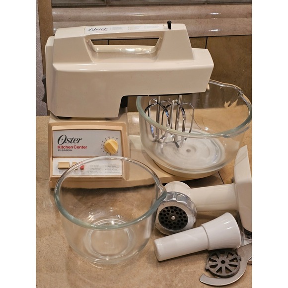 Oster Other - Oster Kitchen Center Sunbeam Mixer Meat Grinder Attachment 2 Glass Bowls Manual